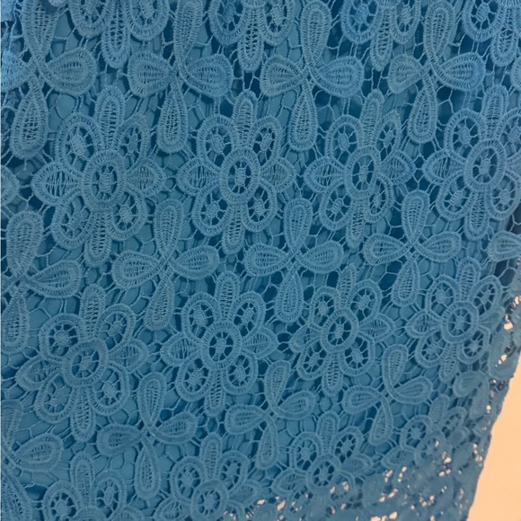 L&B Blue Sheath Dress with 3/4 Flutter Sleeves for Weddings - Picture 3 of 5